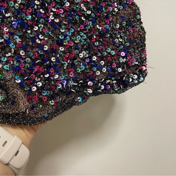 Parker Anna Short Sleeved Sequined Crewneck Multicolor Blouse - Picture 12 of 13